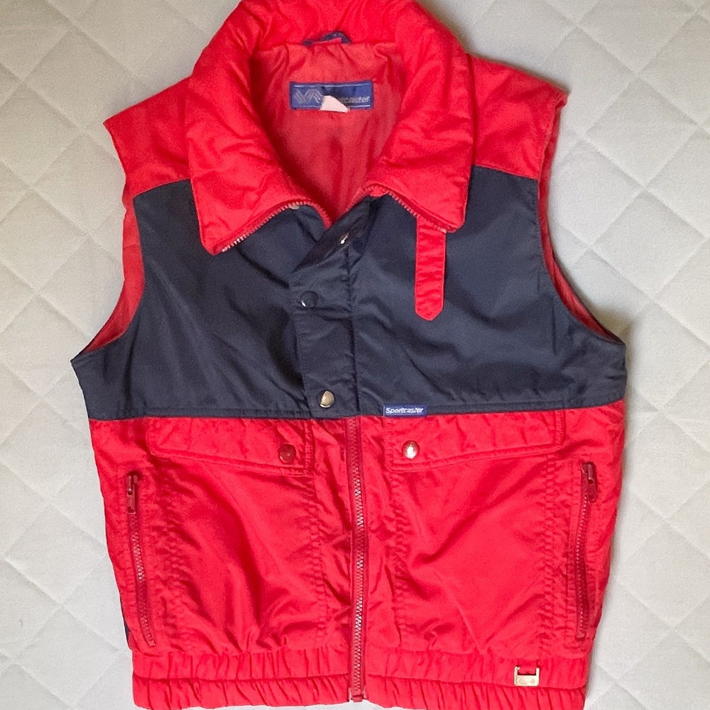 Vintage SportCaster Ski Vest - Zip-Up - Red and Navy